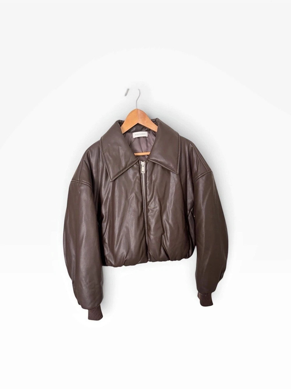 Pixie Market Brown Faux-Leather Bomber Jacket
